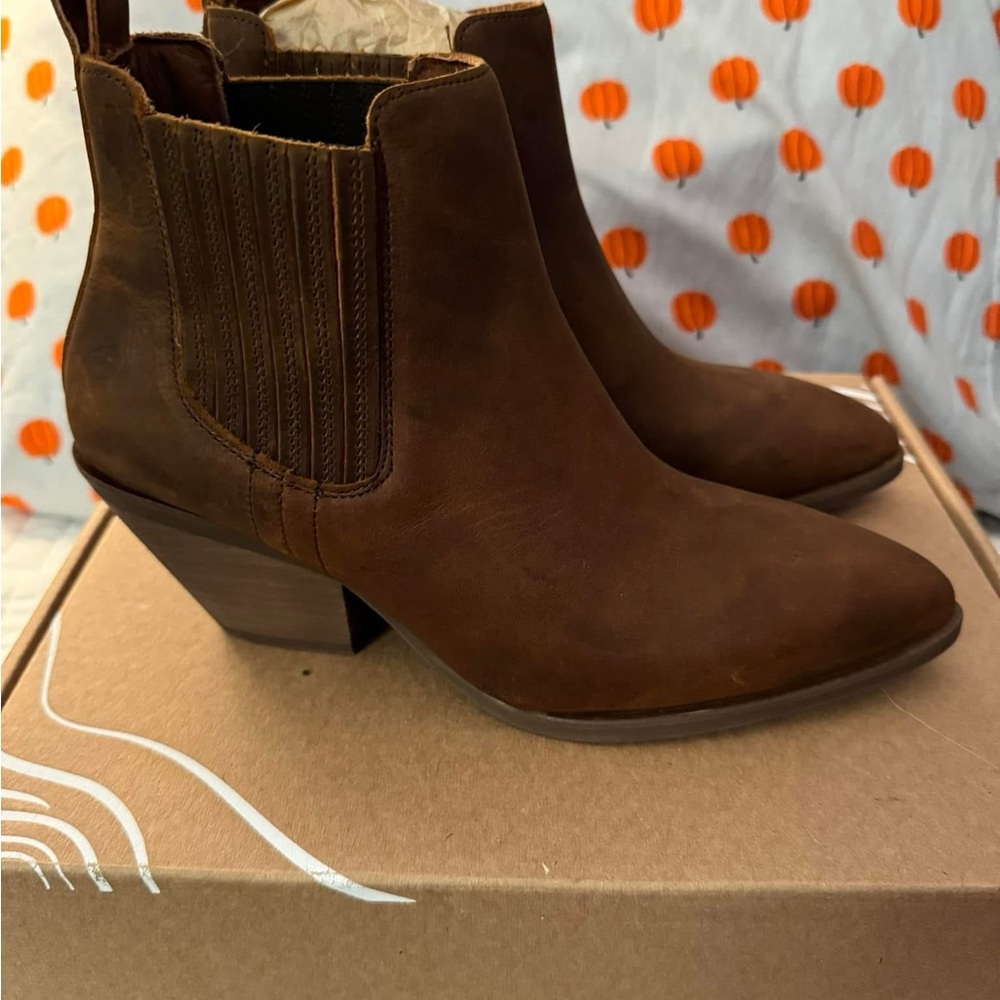 PLG Patina Brown Leather Cowboy Ankle Boots